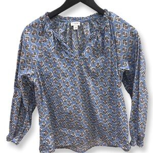 J. Crew Blue and White Relaxed 3/4 Sleeve Blouse